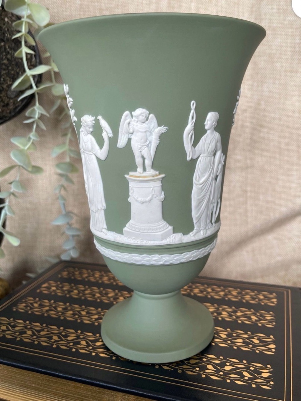 Wedgwood Green Jasper-Style Trumpet Vase: MADE IN ENGLAND
